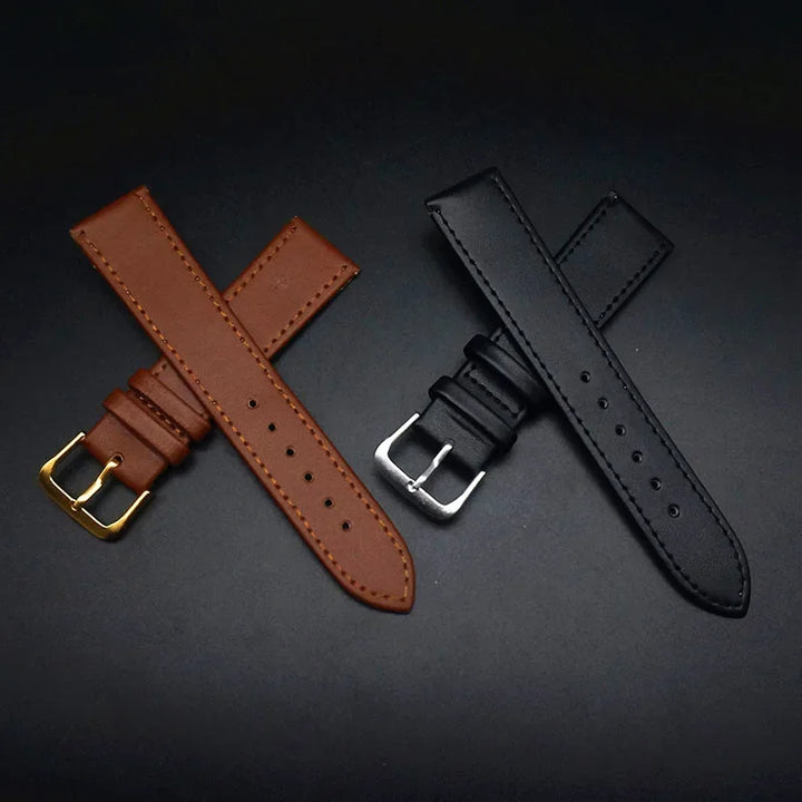 Black & Brown PU Leather Watch Strap (12–22mm)