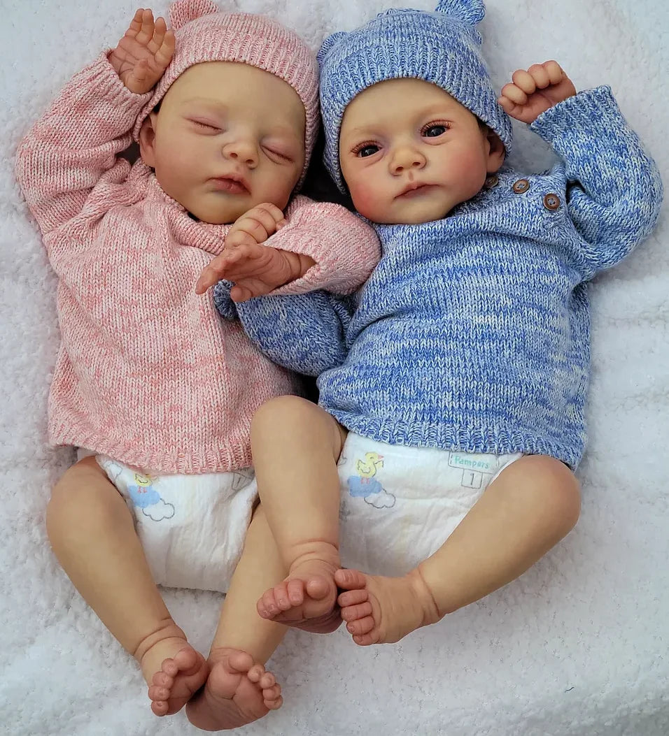 19″ Lily & Irys Lifelike Reborn Twins – Hand‑Painted Hair & Soft Cloth Body