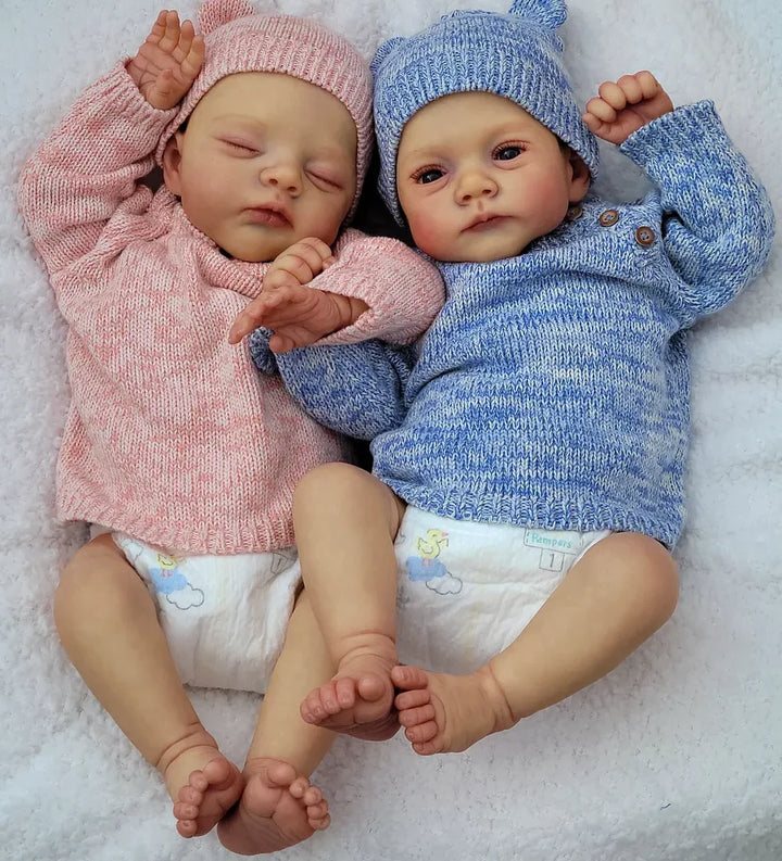 19″ Lily & Irys Lifelike Reborn Twins – Hand‑Painted Hair & Soft Cloth Body