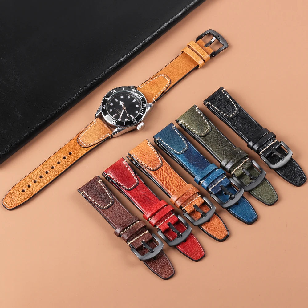 Retro Genuine Leather Watch Strap – 18-22mm for Seiko SNXS79 & Rolex Oyster