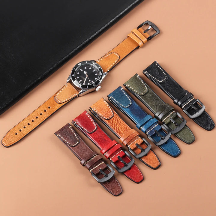 Retro Genuine Leather Watch Strap – 18-22mm for Seiko SNXS79 & Rolex Oyster