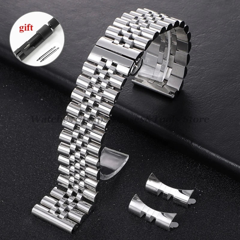 Solid Stainless Steel Watch Band 12–22mm for Rolex (Flat & Curved Ends)