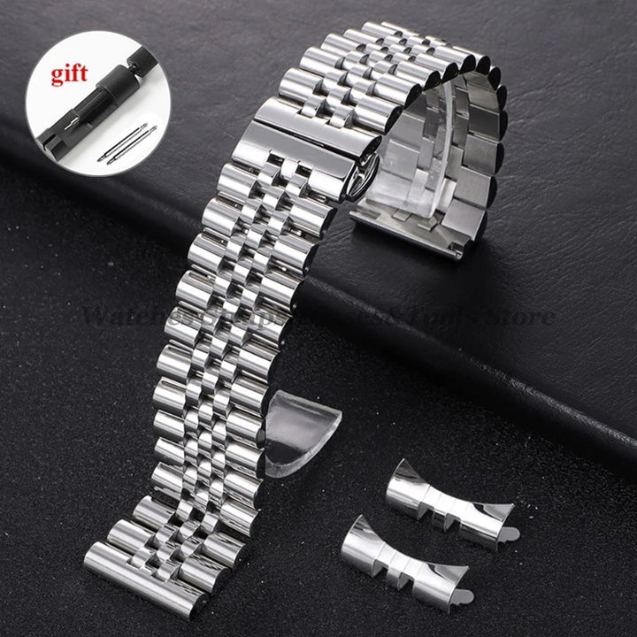 Solid Stainless Steel Watch Band 12–22mm for Rolex (Flat & Curved Ends)