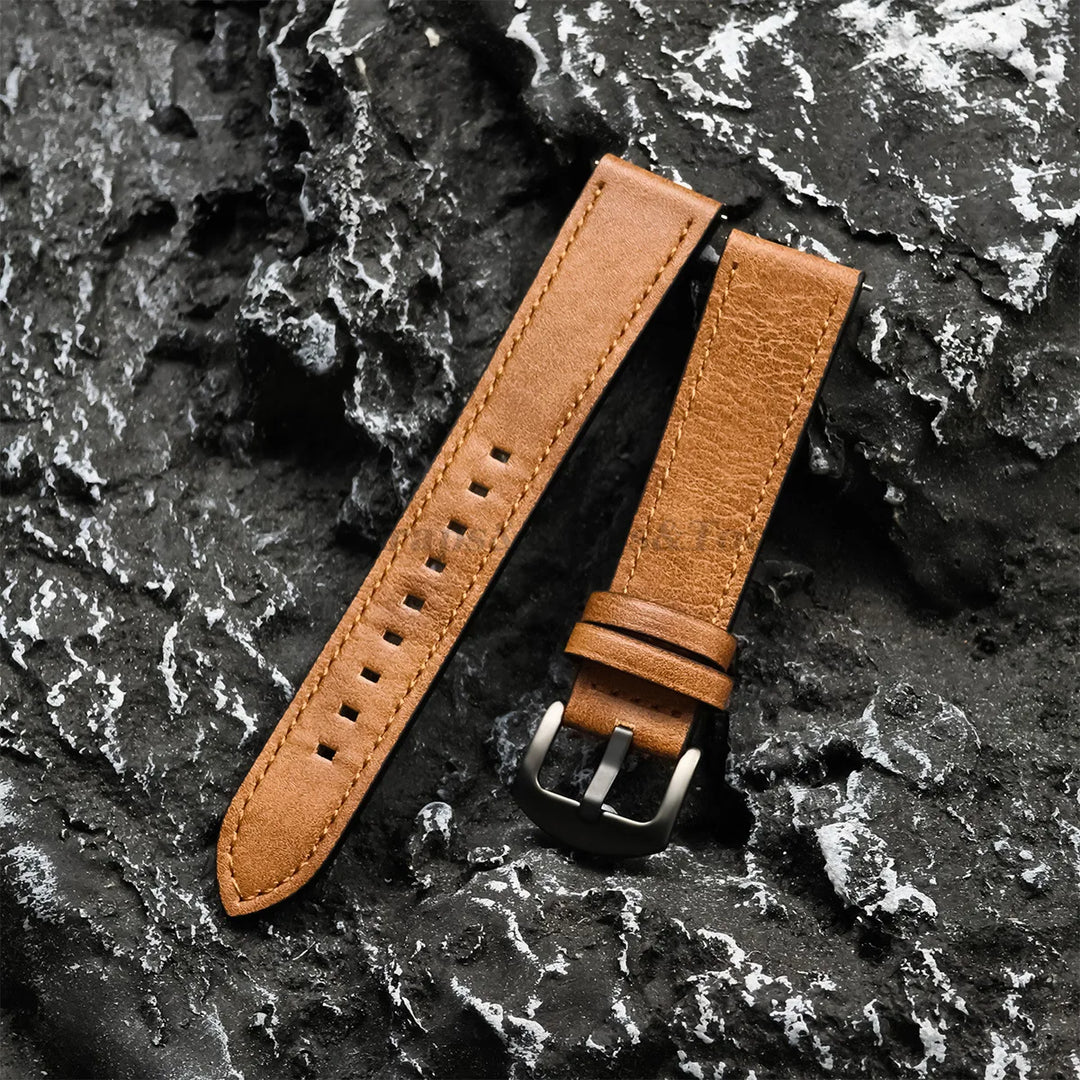 Leather Strap for Samsung Galaxy & Huawei Watches – Vintage Brown (20/22mm)