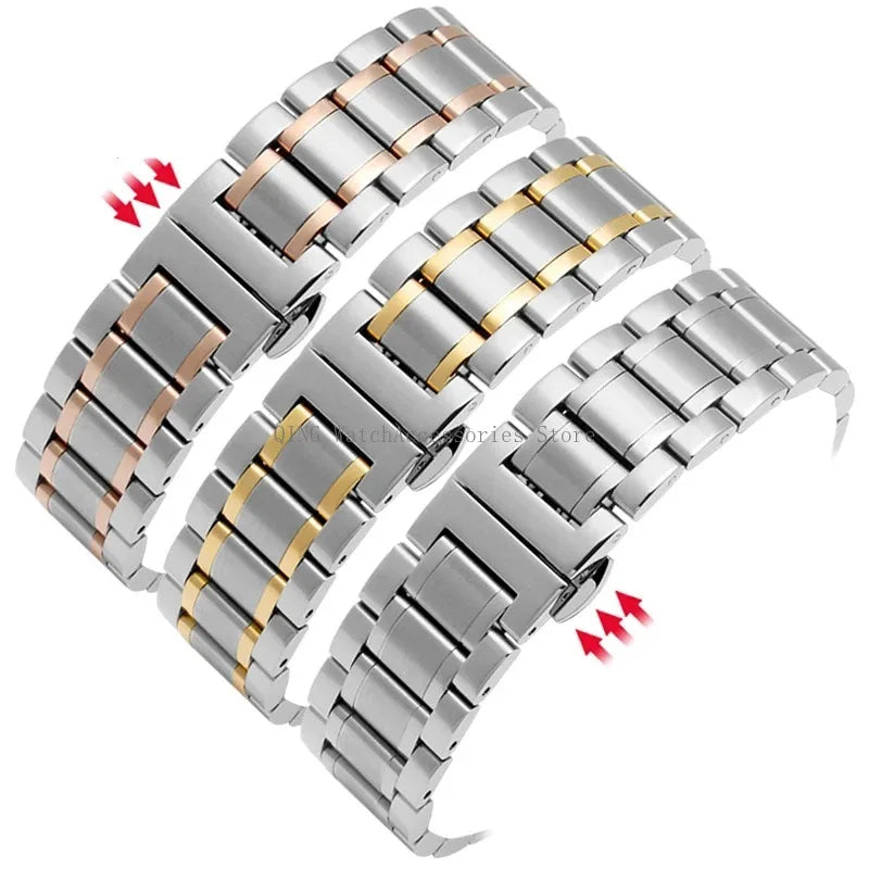 Curved End Solid Stainless Steel Watch Strap – Universal with Butterfly Buckle