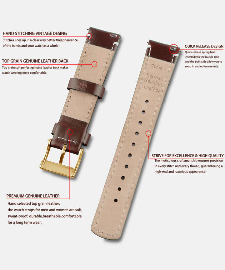 Genuine Top Grain Leather Quick Release Watch Band 20–22mm for Samsung Galaxy Watch