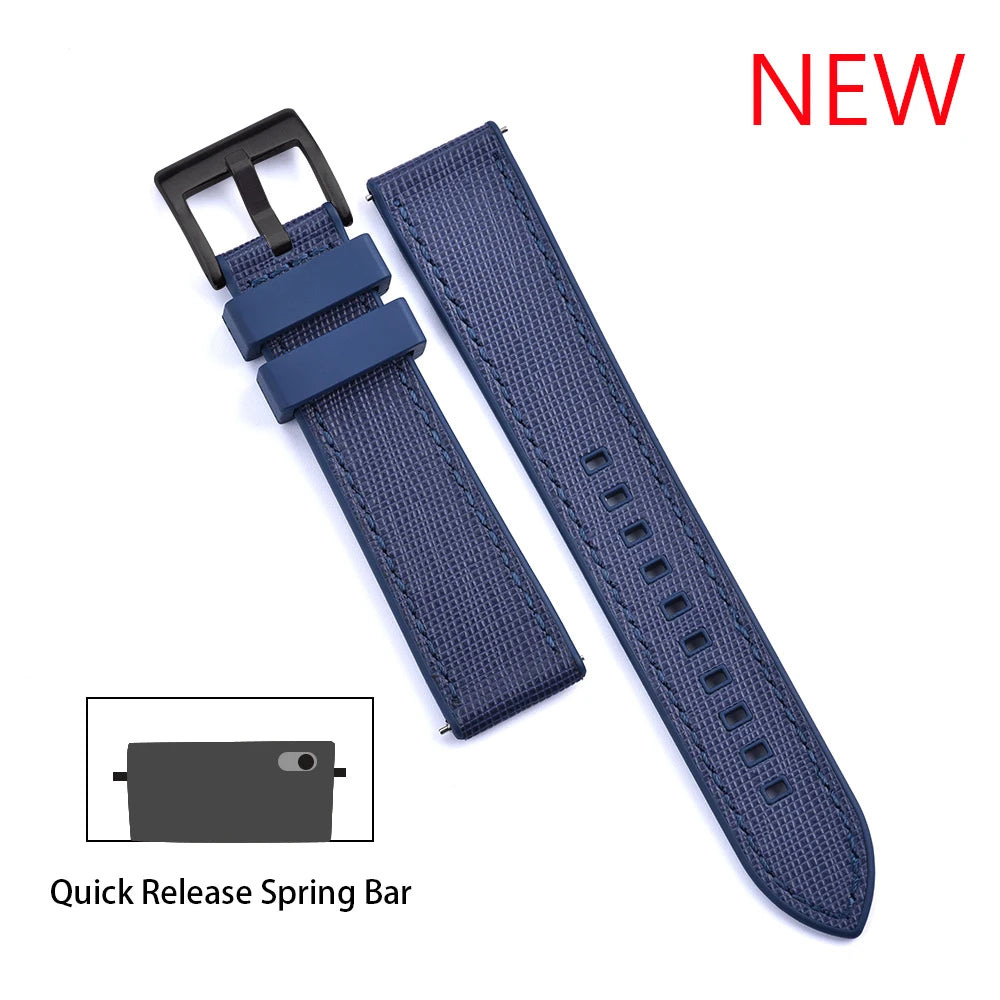 JUELONG New Design FKM Watch Strap 20mm 22mm Quick Release Hybrid Fluoro Rubber Saffiano Leather Watchbands