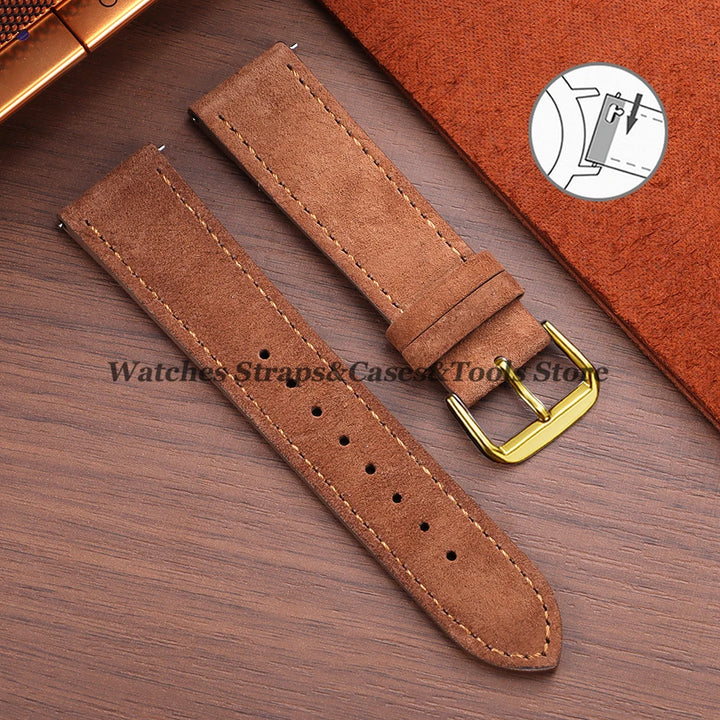 Vintage Suede Cowhide Leather Watch Strap (18–22mm, Quick Release)