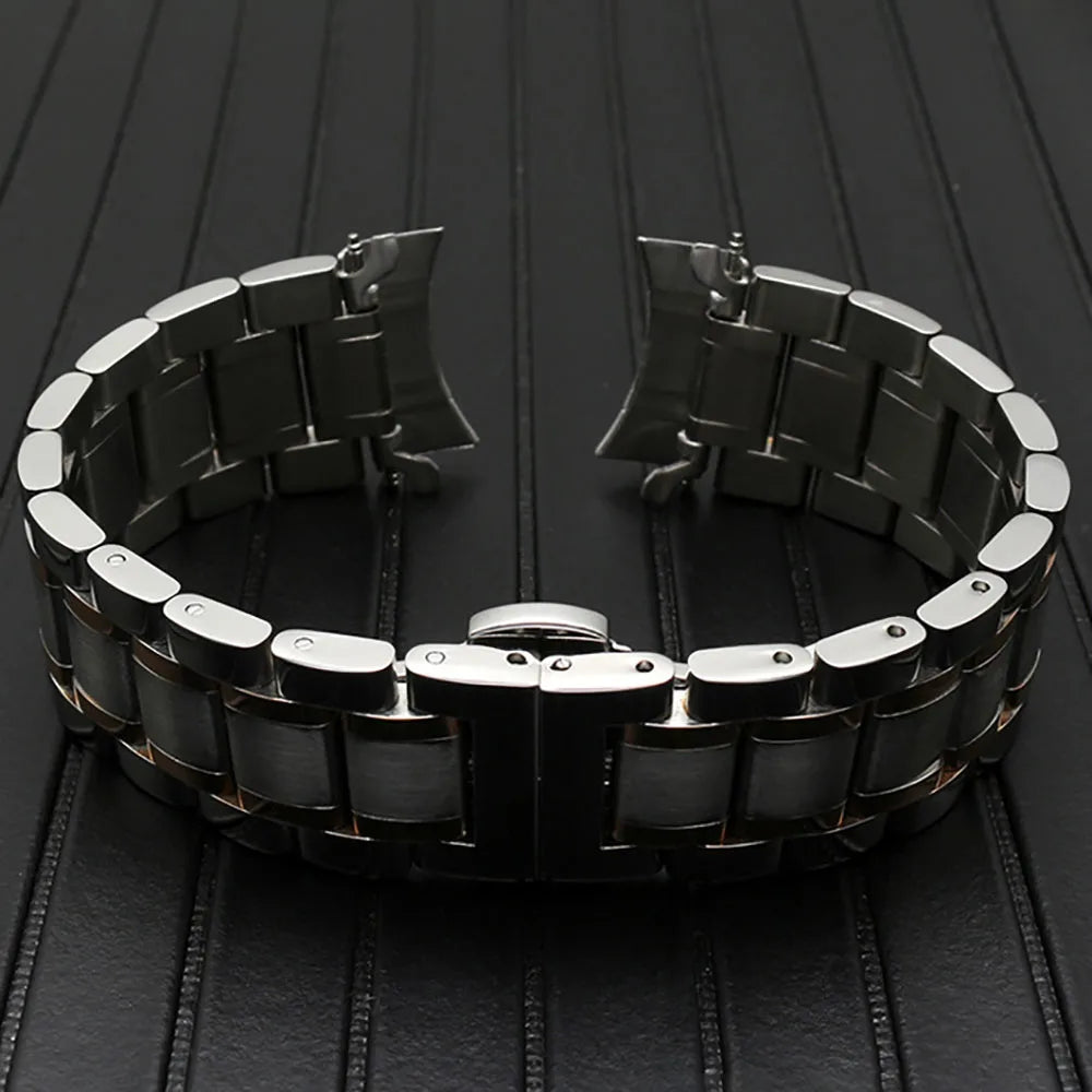 Curved End Stainless Steel Watch Strap – 12-24mm with Butterfly Clasp for Tissot