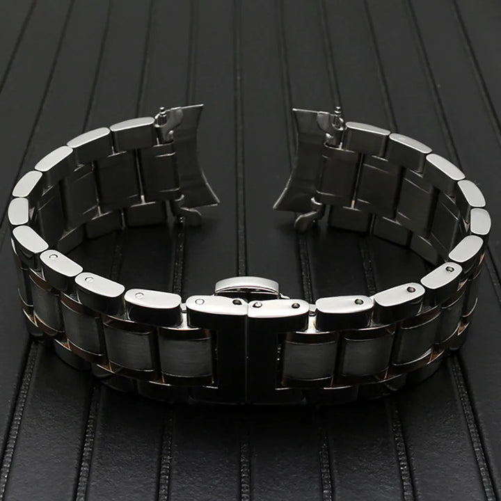 Curved End Stainless Steel Watch Strap – 12-24mm with Butterfly Clasp for Tissot