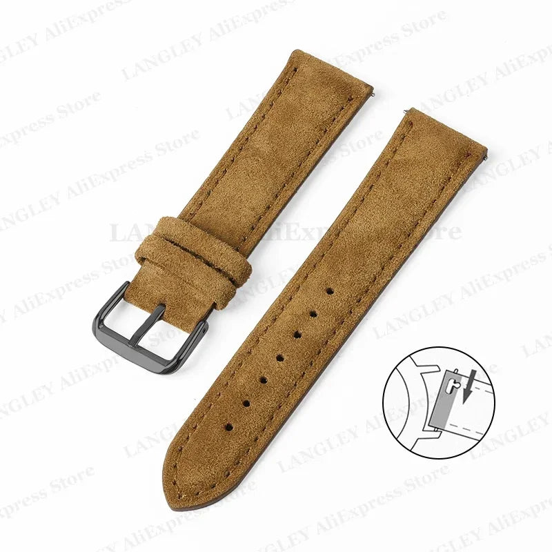 Vintage Suede Leather Watch Strap – 18/20/22mm, Quick Release