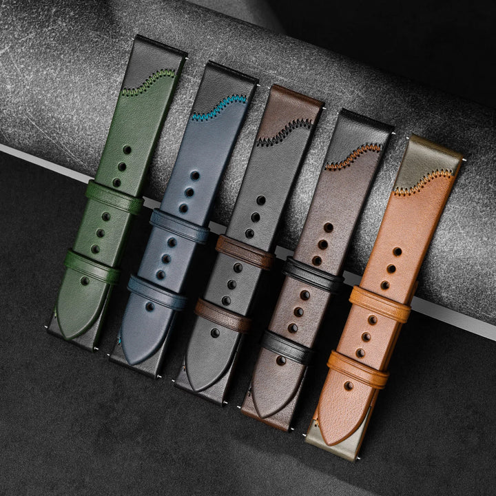 Luxury Design Bicolor Handmade Stitching Watch Strap Quick Release Watch Accessories Full Grain Leather Watch Band