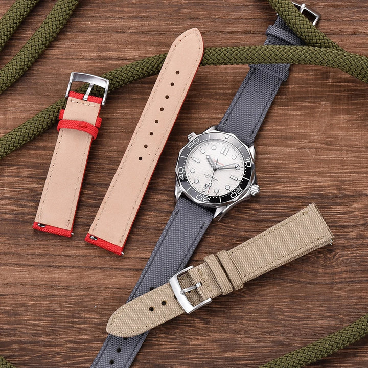 NATOBELT High Quality Canvas Nylon Leather Quick Release Sailcloth Watch Strap 18mm 20mm 22mm Replacement Watchbands