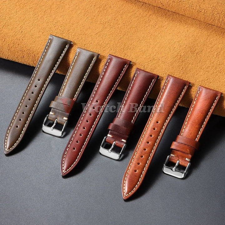 Vintage Oil Wax Leather Watch Strap – 18-22mm Brown for Samsung Galaxy