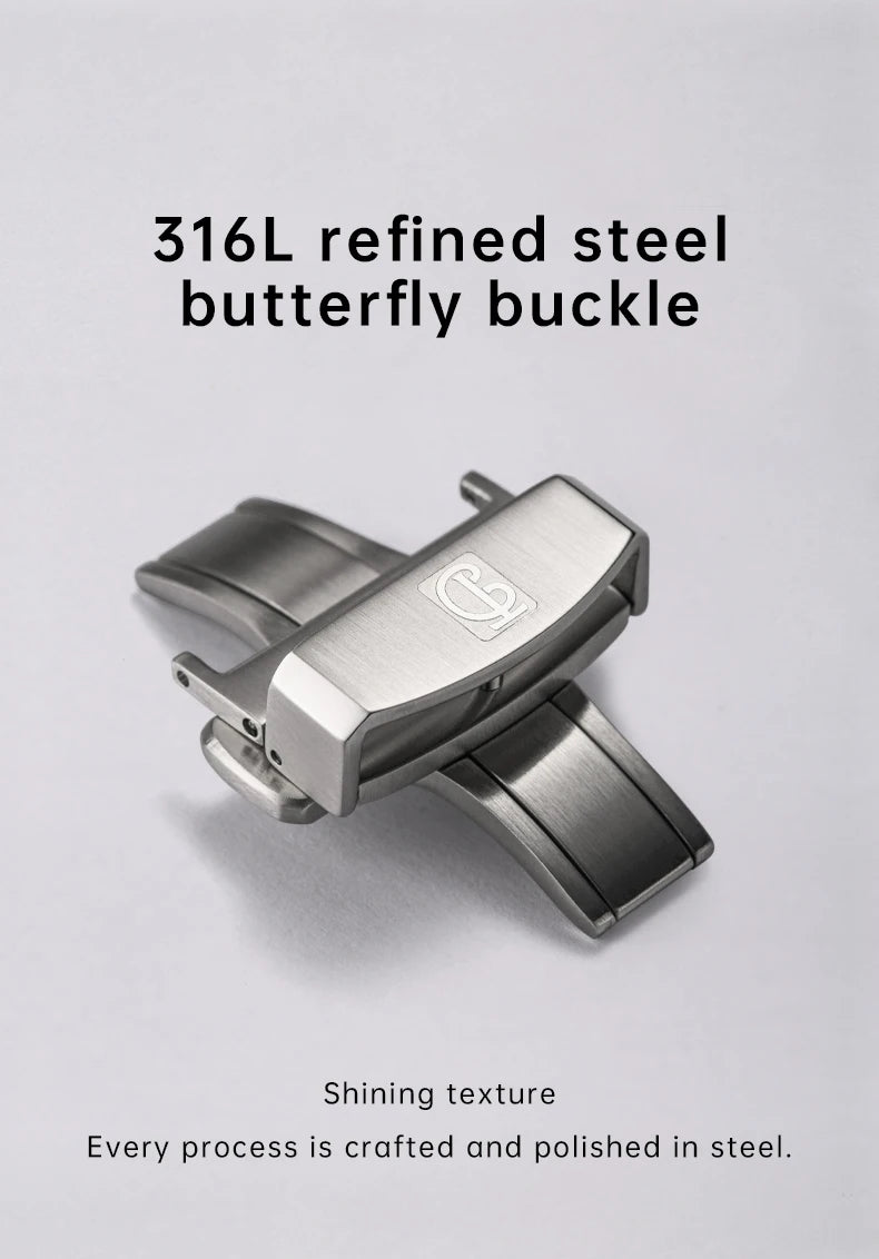 MAIKES 316L Stainless Steel Butterfly Clasp – 18/20mm Brushed Folding Buckle
