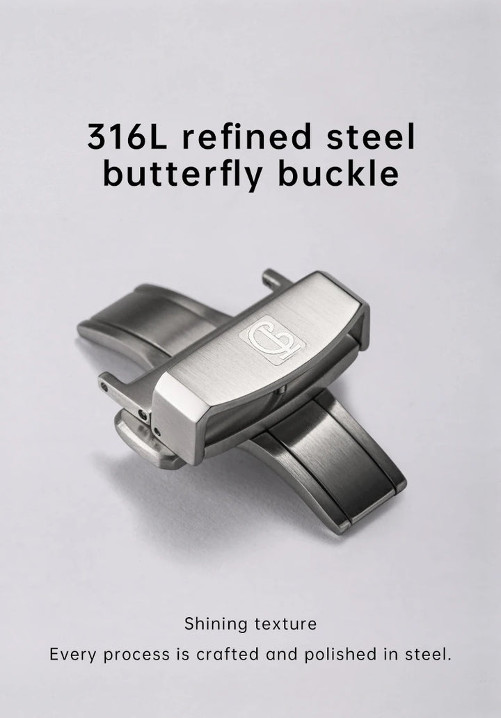 MAIKES 316L Stainless Steel Butterfly Clasp – 18/20mm Brushed Folding Buckle