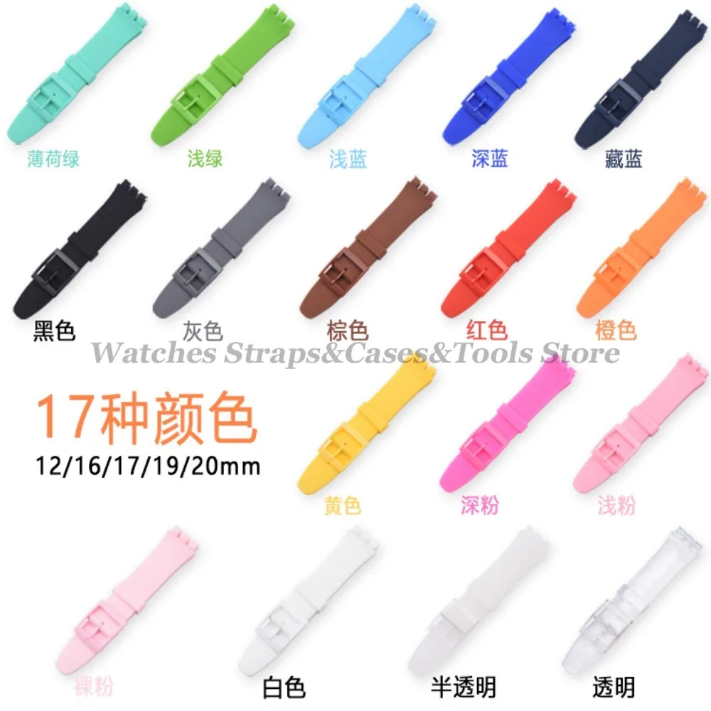 Soft Silicone Rubber Watch Band 16–20mm for Swatch (Sports Replacement)