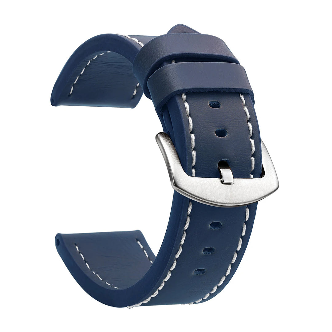 Fashion Vintage Leather Watch Strap – 18–24mm, Stainless Steel Buckle
