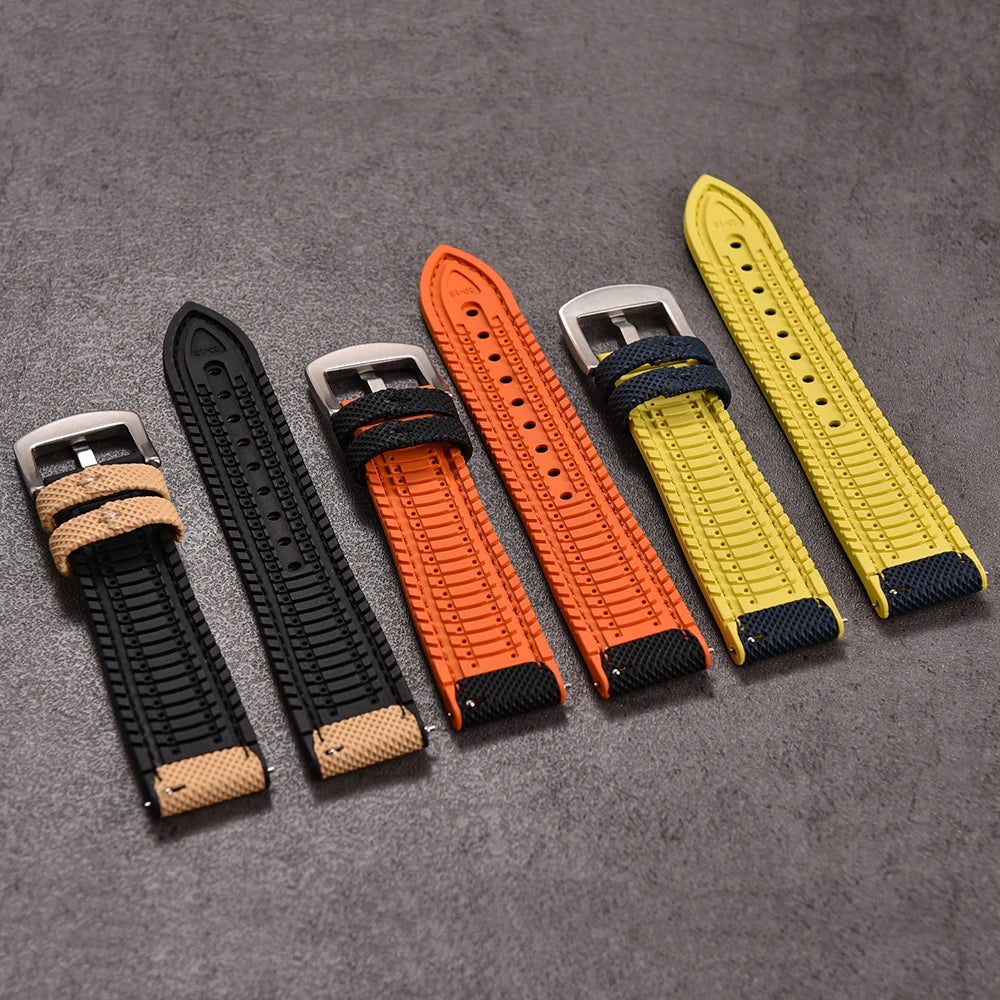 For Longine Seiko Water Ghost Hamilton Series Nylon FKM Rubber Bottom Watch Strap 18-20-22-24mm Strap Soft Waterproof Wrist Band