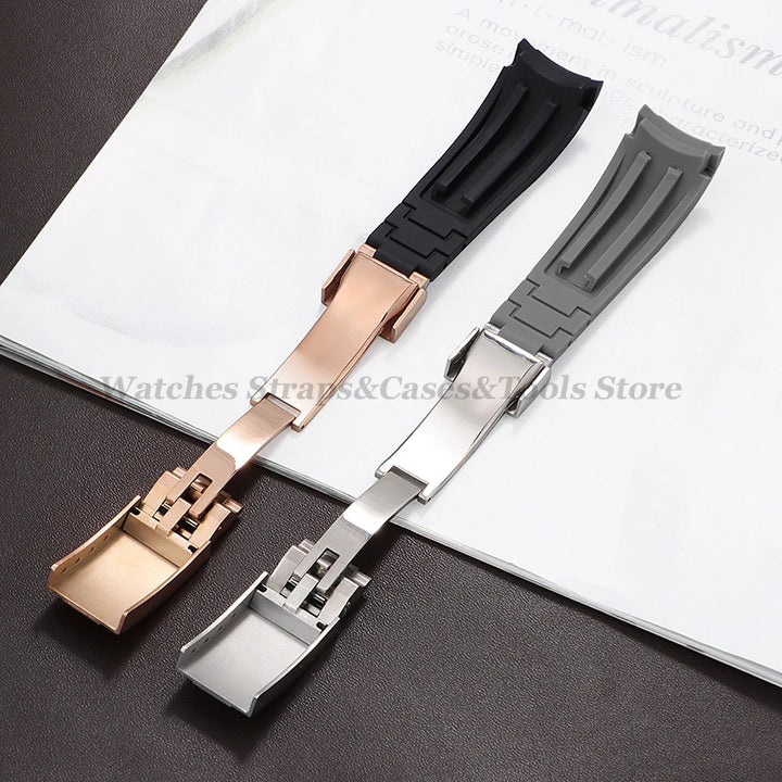 Curved Rubber Watch Strap for Rolex Daytona/Submariner – 20–22mm, Silicone