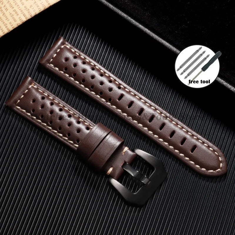 Handmade Cowhide Breathable Leather Watch Band 18mm 20mm 22mm 24mm 26mm for Panerai for Omega Men's Strap Watchband Accessories
