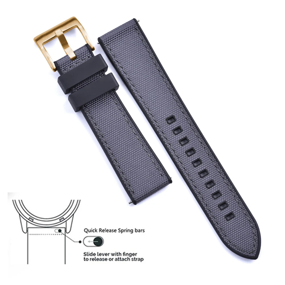 New Design Hybrid FKM Watch Strap 20mm 22mm Fluoro Rubber Canvas Nylon Watchbands Quick Release For Each Brand Diving Watches