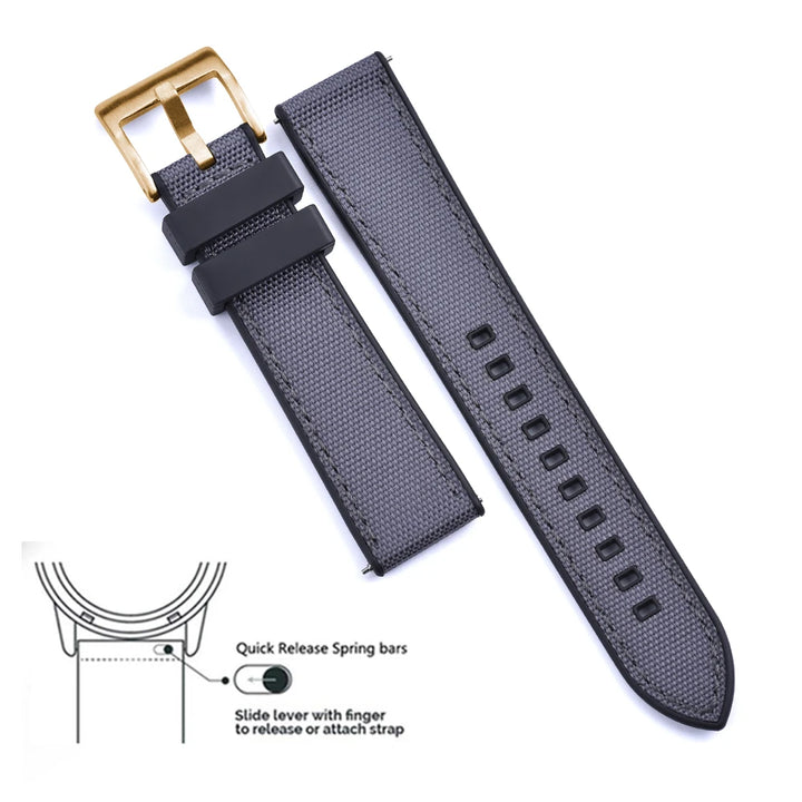 New Design Hybrid FKM Watch Strap 20mm 22mm Fluoro Rubber Canvas Nylon Watchbands Quick Release For Each Brand Diving Watches