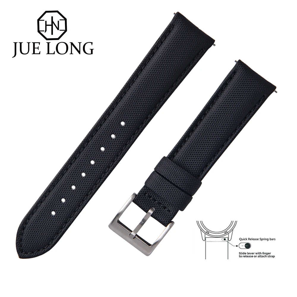 JUELONG Premium Grade 20mm 22mm Smooth Leather Nylon Sailcloth Watch Strap For Quick Release Leather Sailcloth Watch Band