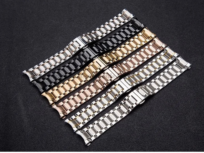 Curved-End Stainless Steel Watch Strap – 12–24mm, Butterfly Clasp