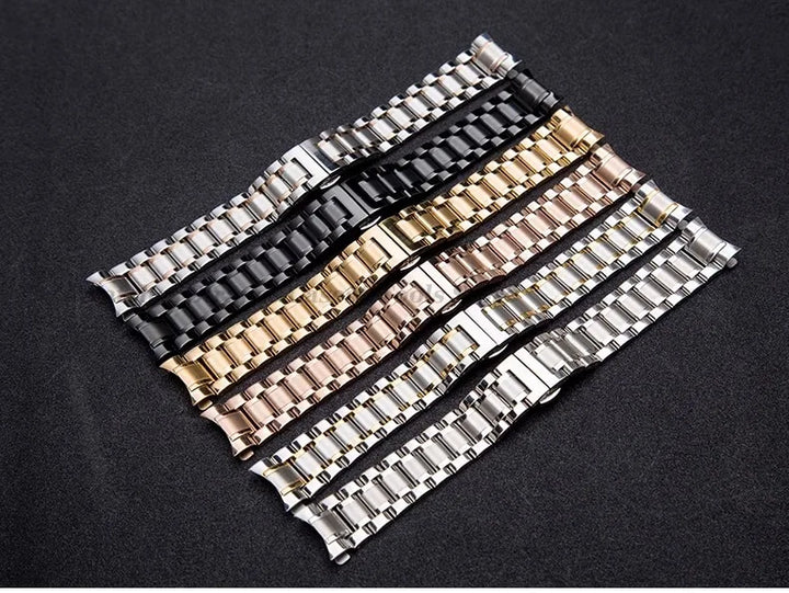 Curved-End Stainless Steel Watch Strap – 12–24mm, Butterfly Clasp