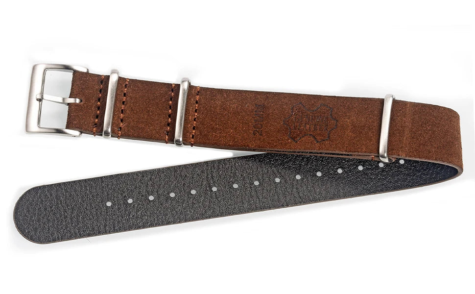 HEMSUT Genuine Leather Suede Watch Strap – 18–22mm Military Style