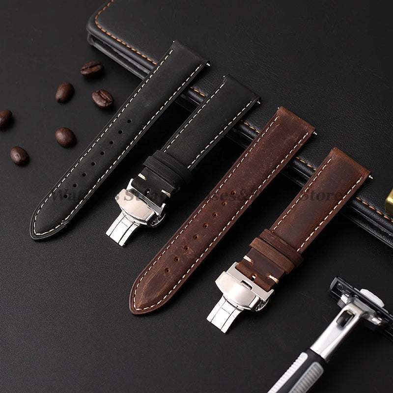 Cowhide Leather Watch Band 14–24mm (Quick Release, Butterfly Buckle) for