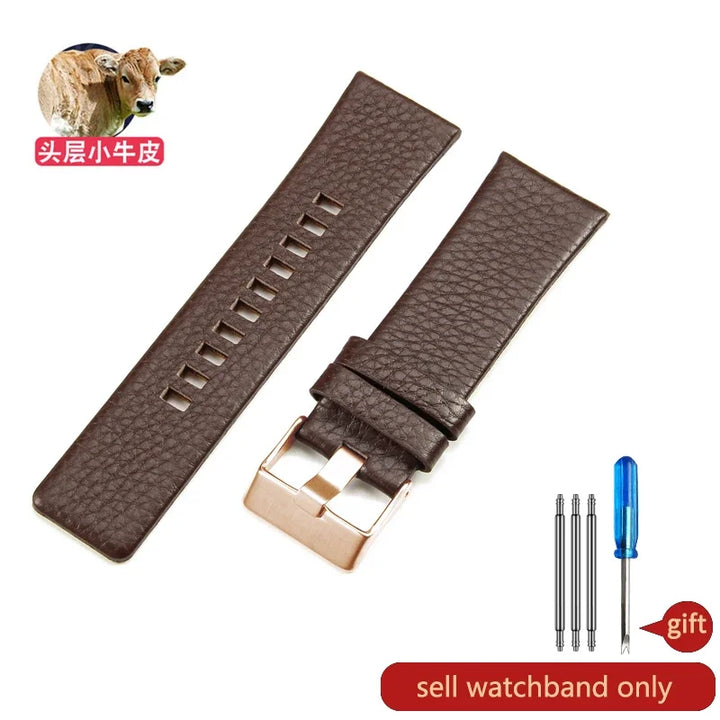 Genuine Leather Watch Strap for Diesel (22–30mm, Black)