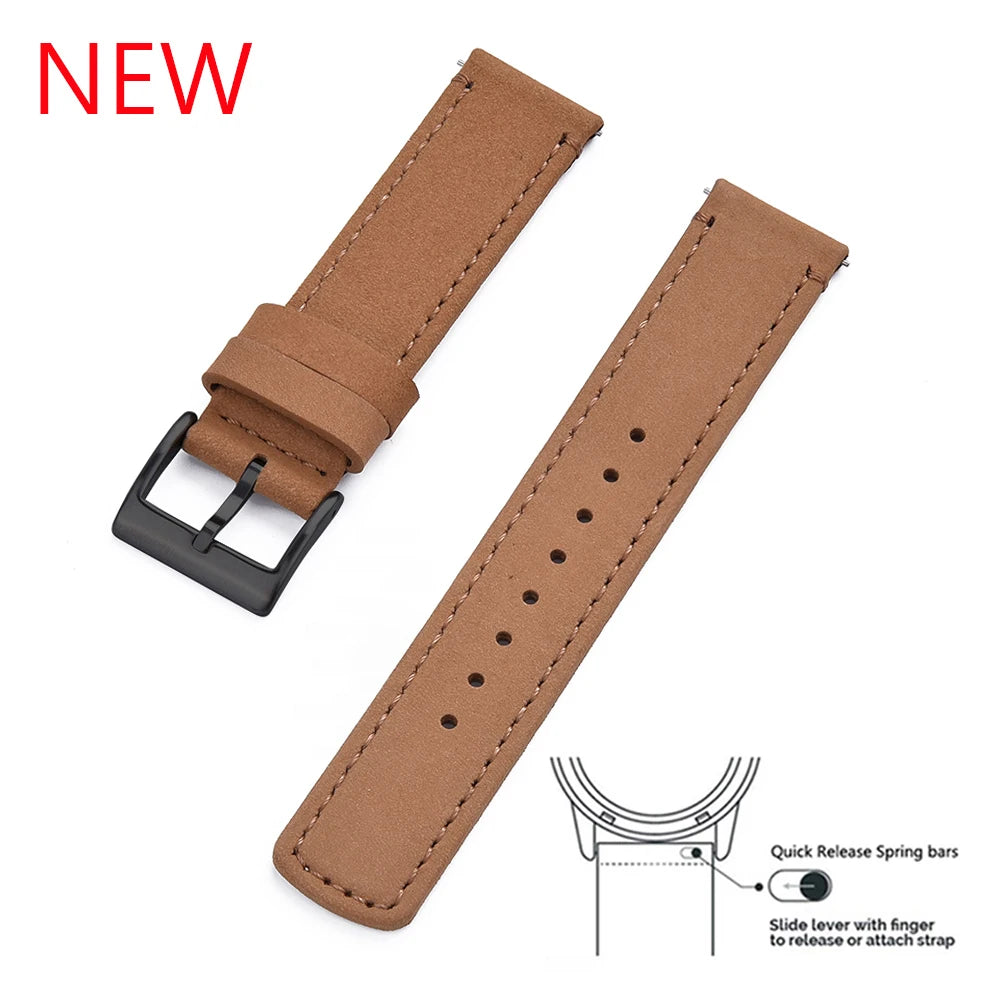 JUELONG Premium Leather Watch Strap 20mm 22mm With Quick Release Watch Bands Black Silver Buckle For Men's Watches Accessories