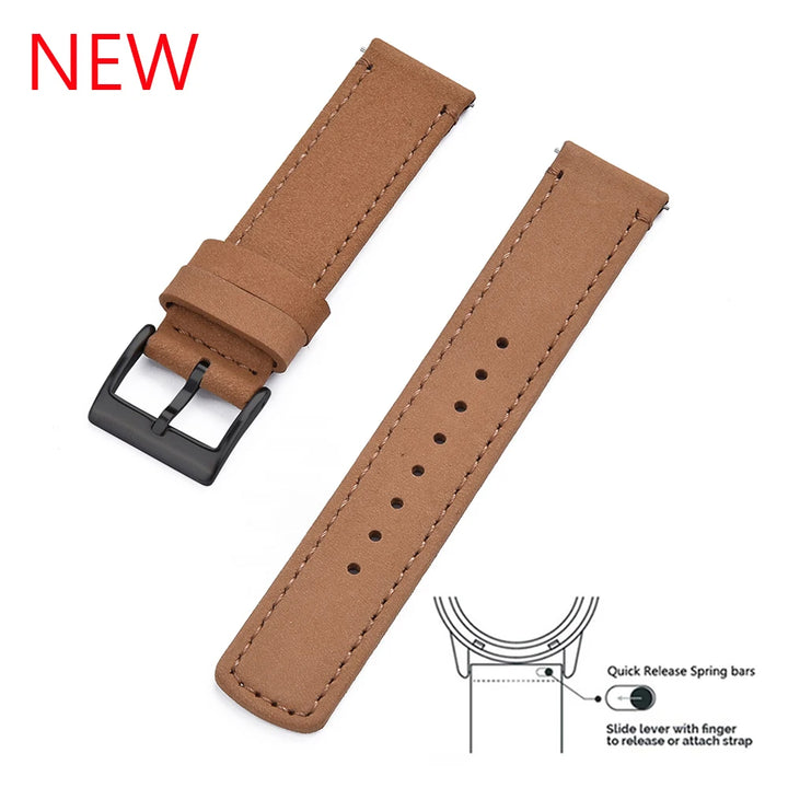JUELONG Premium Leather Watch Strap 20mm 22mm With Quick Release Watch Bands Black Silver Buckle For Men's Watches Accessories