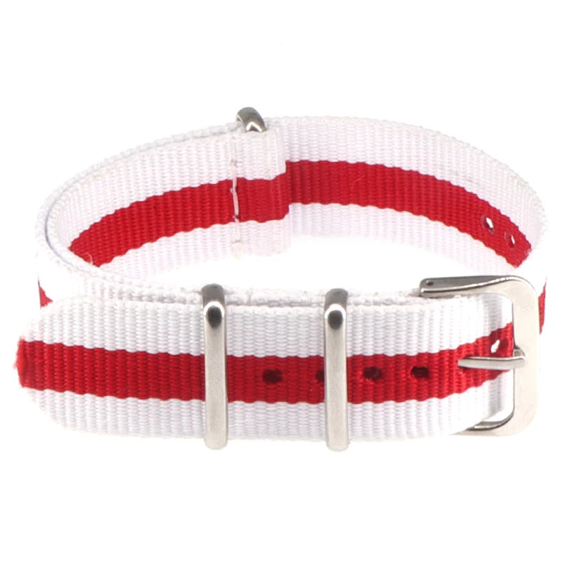 Striped Nylon Watch Strap with Silver Buckle (16-22mm)