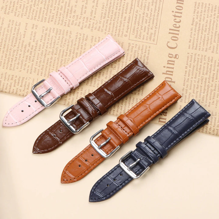 10mm–24mm Genuine Calfskin Leather Watch Strap (Slub Pattern, Universal)