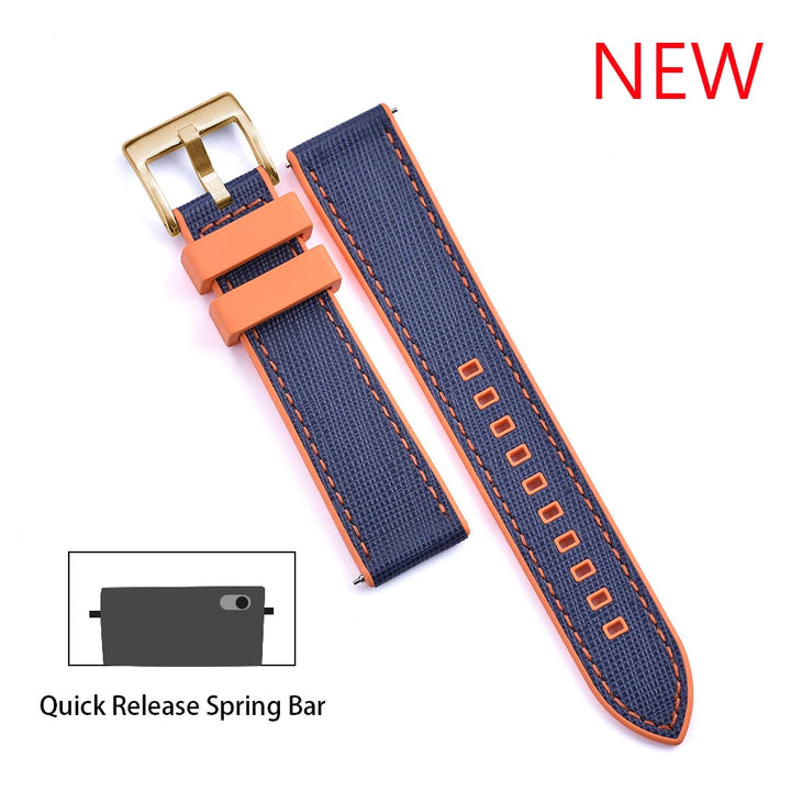 JUELONG New Design FKM Watch Strap 20mm 22mm Quick Release Hybrid Fluoro Rubber Saffiano Leather Watchbands