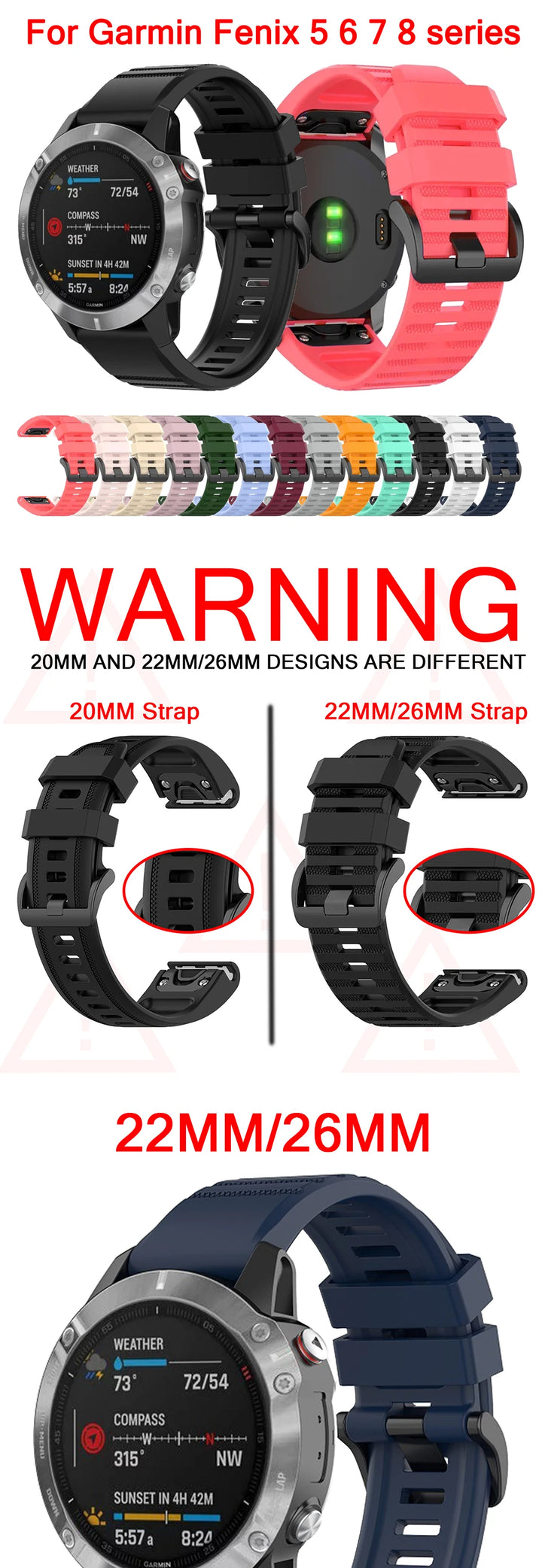 Silicone QuickFit Watch Strap – 20-26mm for Garmin Fenix & Epix