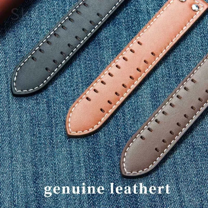 Double Row Hole Leather Watch Strap 20/22mm for Hamilton & Seiko