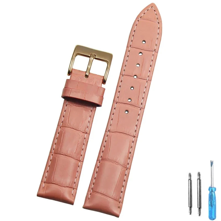 Genuine Leather Watch Strap – 14–24mm with Steel Buckle & Tool