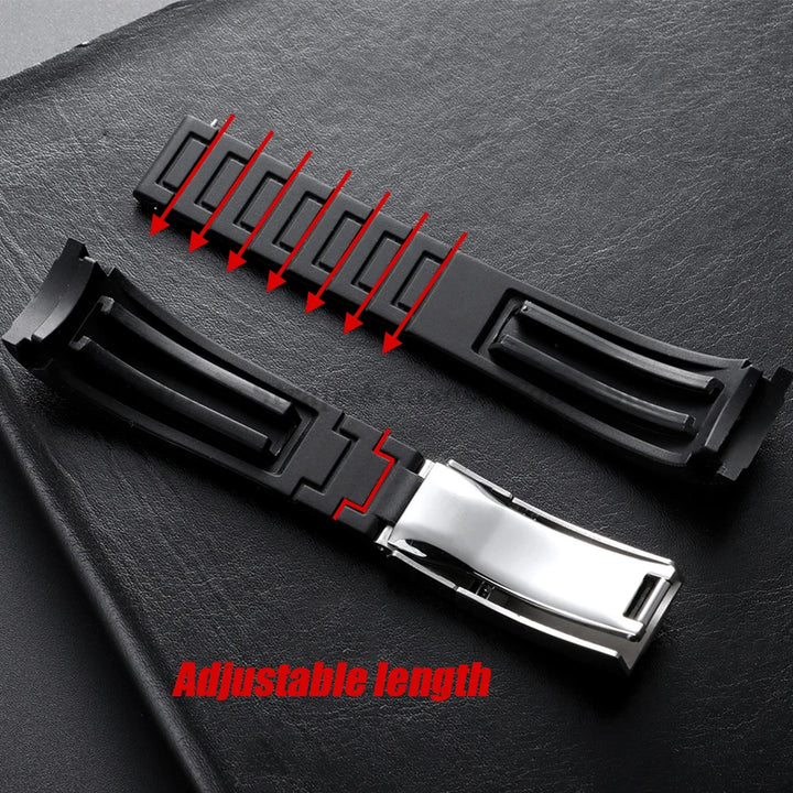 Curved Rubber Watch Strap for Rolex Oysterflex – 20–22mm, Waterproof