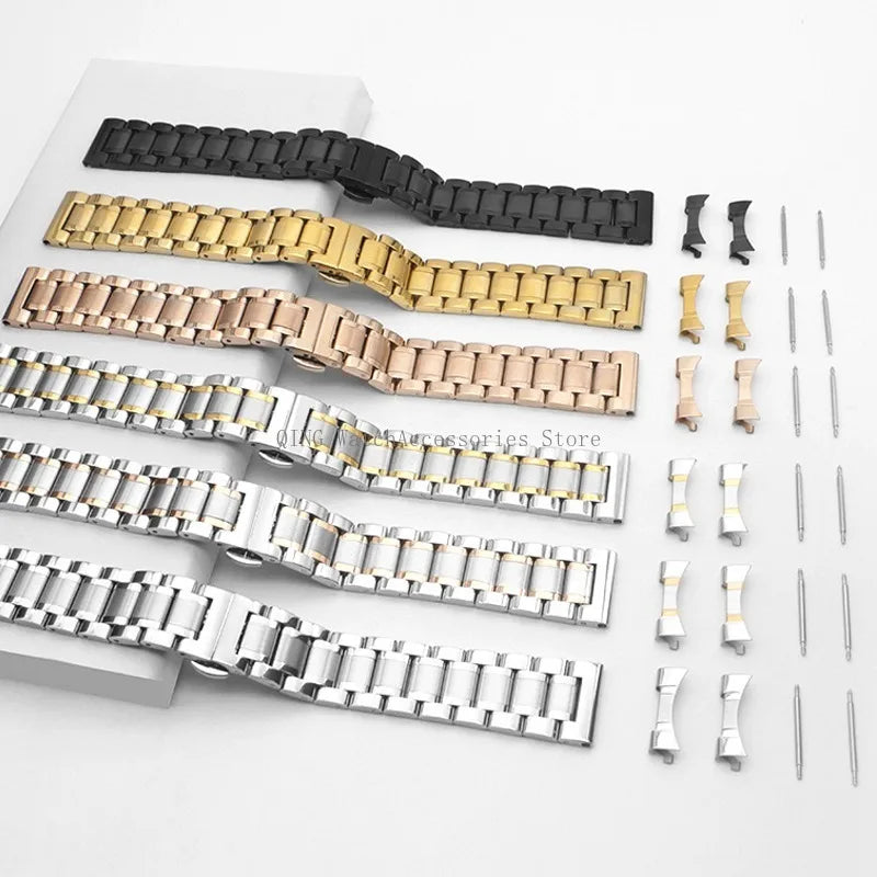 Curved End Solid Stainless Steel Watch Strap – Universal with Butterfly Buckle