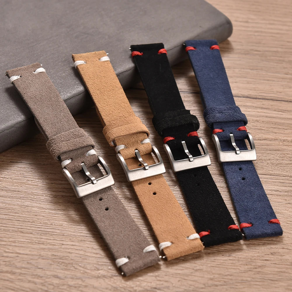 Vintage Suede Leather Quick Release Watch Strap – 20/22mm Brown/Grey