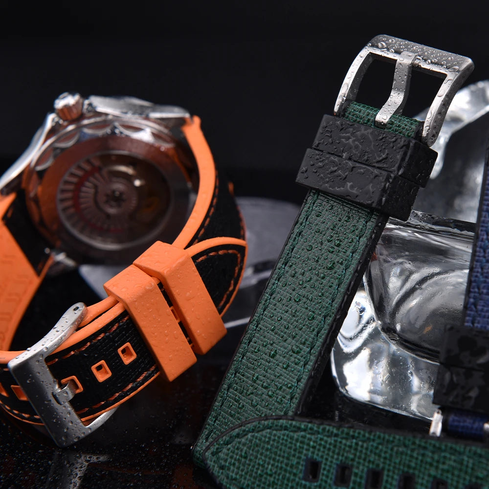 FKM Rubber Strap 20mm22mm Leather Qucik Release Watch Band Universal Women Men Watch Accessories for Omega Seiko Sports Bracelet