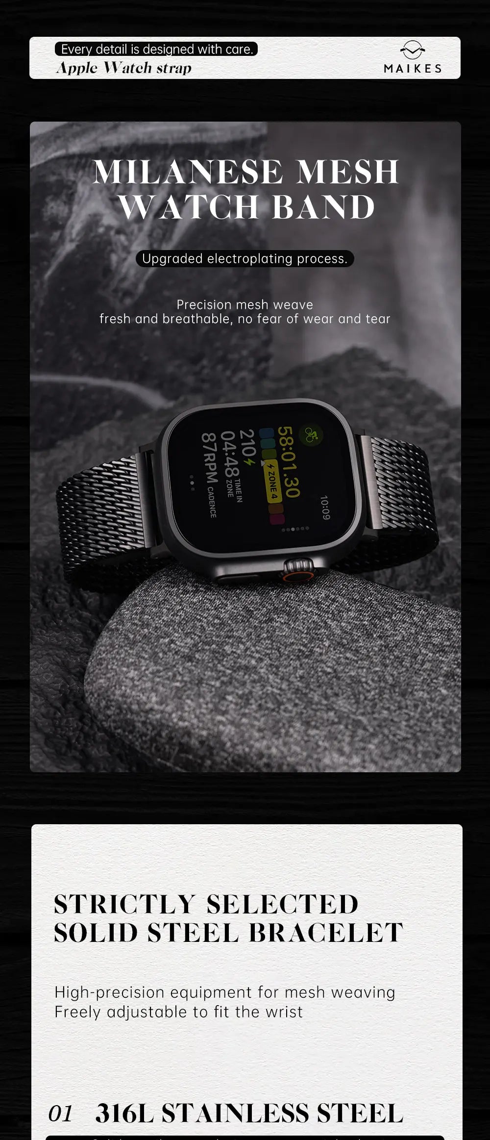 Top Stainless Steel Milanese Mesh Strap For Apple Watch Ultra 2 49mm Series 10 46mm 42mm 45mm 44mm Bracelet Apple Watch Band