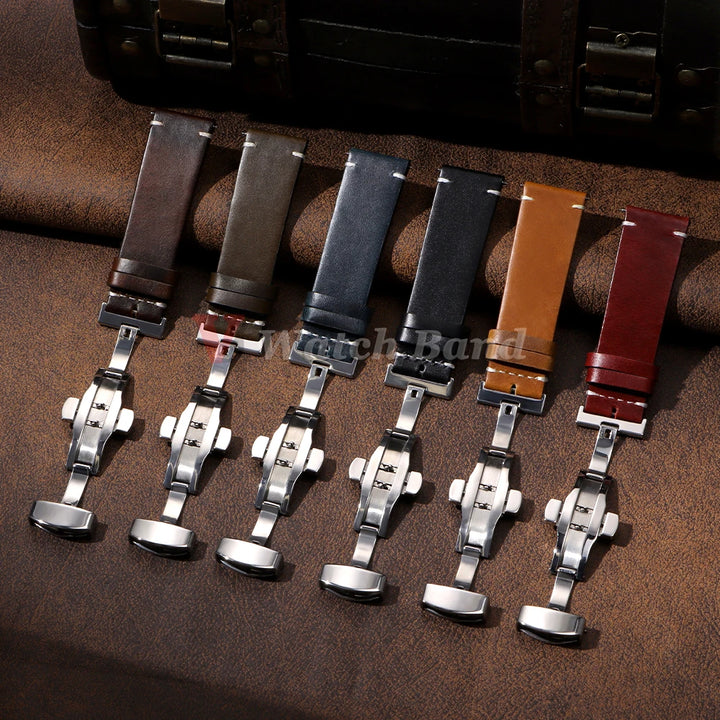 Handmade Retro Oil Wax Genuine Calfskin Strap 18mm 19mm 20mm 21mm 22mm 24mm Quick Release Belt Men Women Watch Band Accessories