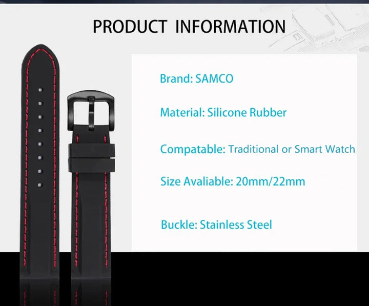 Silicone Rubber Watch Band 20–22mm (Soft & Comfortable Replacement)