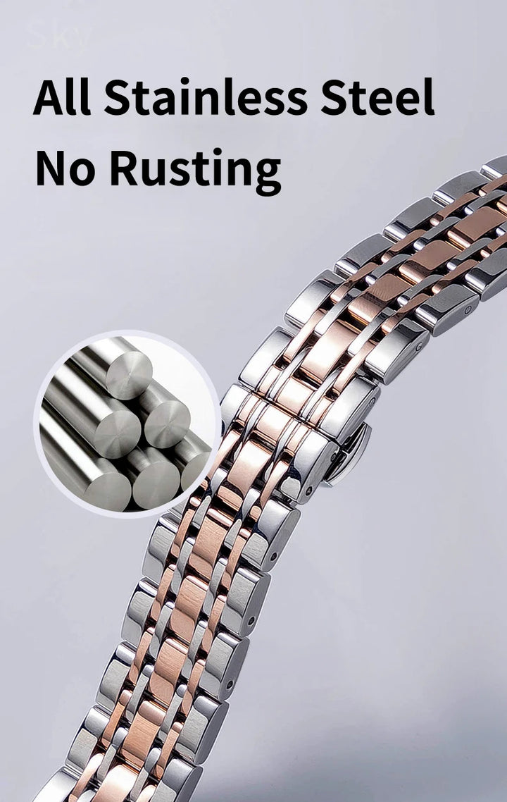 Stainless Steel Watch Strap for Tissot – 14–20mm, Silver & Rose Gold