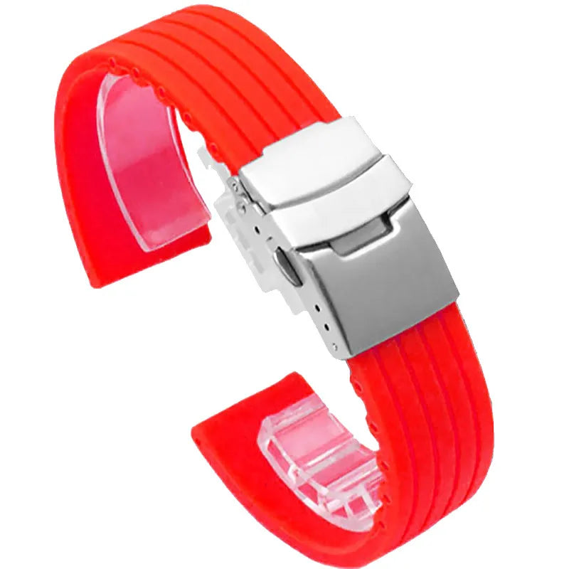 Striped Rubber Tire Watch Band 18–24mm with Deployment Buckle